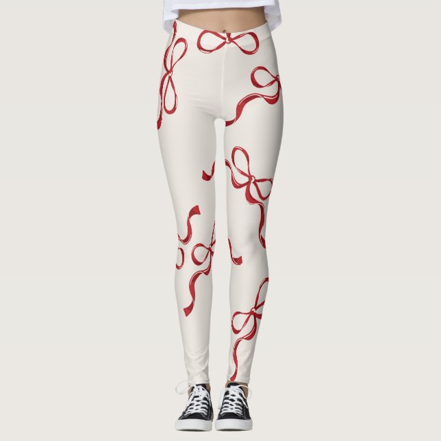 Retro jul Bows Helgdag Classic Red Leggings (Framsida)
