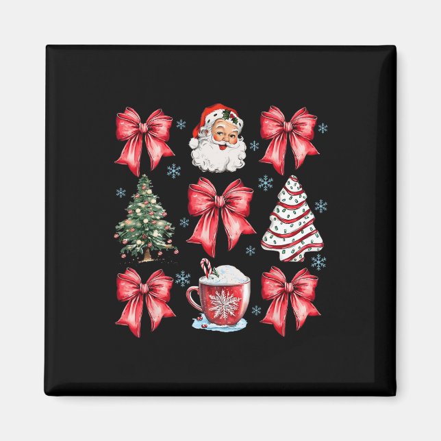 Retro jul Coquette Bow Santa Coffee Cake Hol Magnet (Framsidan)