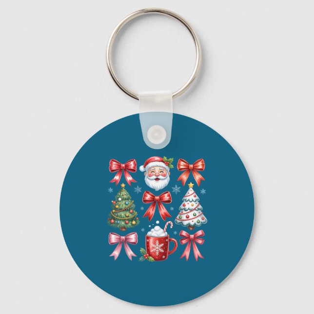 Retro jul Coquette Bow Tomte Faith Design Nyckelring (Framsida)