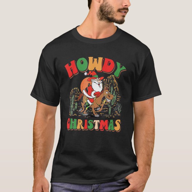 Retro jul Cowboy Jultomten Julafton Howdy Ligh T Shirt (Framsida)