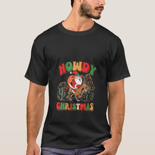 Retro jul Cowboy Jultomten Julafton Howdy Ligh T Shirt (Framsida)