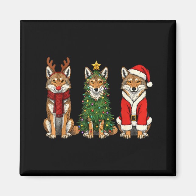 Retro jul Coyote Tomte Renar  Magnet (Framsidan)