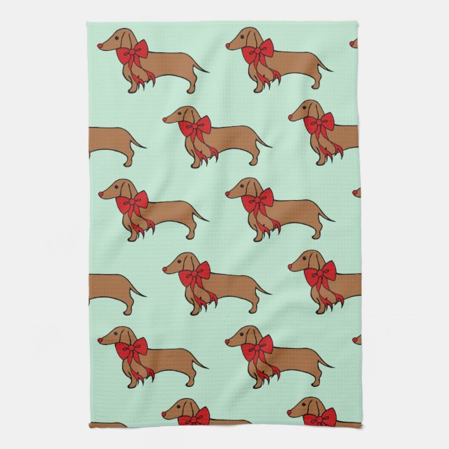 Retro jul Dachshund Kitchen Towel Gift Kökshandduk (Vertikal)