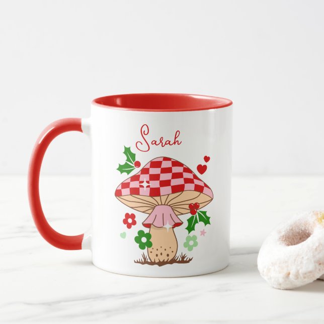 Retro jul Disco Boll Mushroom Mugg (Med munk)