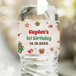 Retro-jul - första Födelsedagsfesten Vattenflaskor Etikett