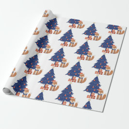 Retro jul Fox Illustration Blue Red Presentpapper