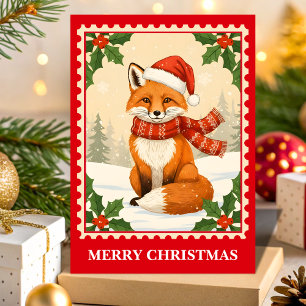 Retro jul Fox Postage Frimärke Helgkort