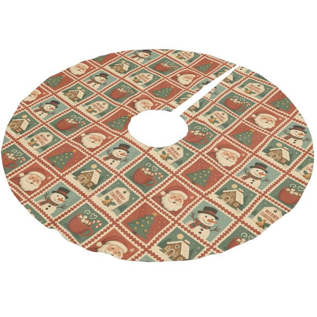 Retro jul Frimärke Collage Julgransmatta Borstad Polyester (Vinklad)