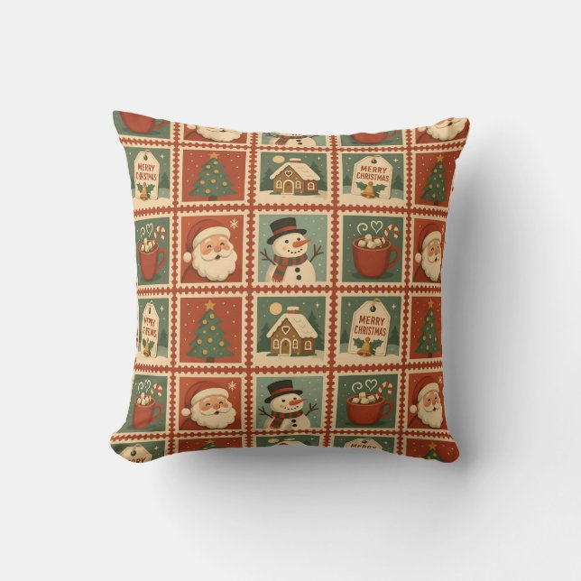 Retro jul Frimärke Collage Kudde (Framsida)