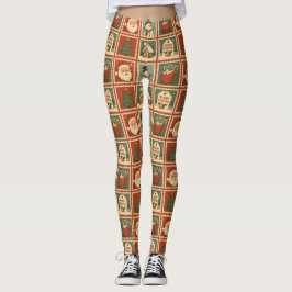Retro jul Frimärke Collage Leggings