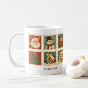 Retro jul Frimärke Collage Personlig Kaffemugg