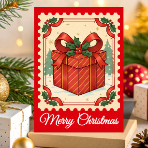Retro jul Gift Box Postage Frimärke Helgkort
