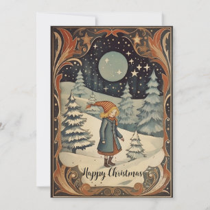 Retro jul Gouache bilder fram och tillbaka Julkort
