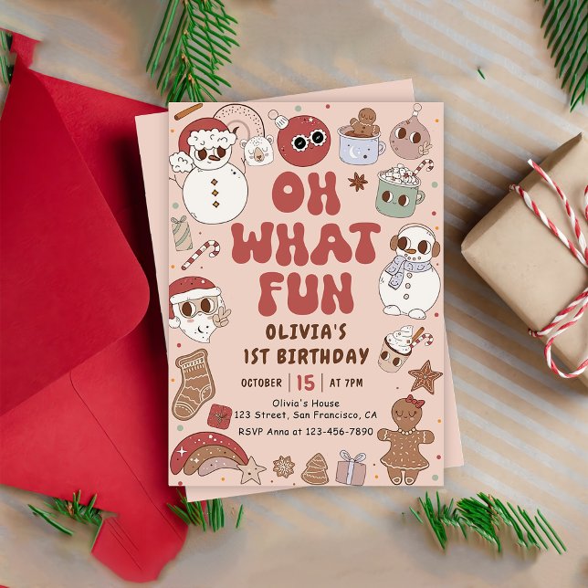 Retro jul Hippie Santa 1st Birthday Inbjudningar (Skapare uppladdad)