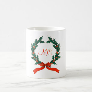 Retro jul Holly Wandeans med Initialer Helgdag Kaffemugg