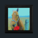 retro jul Horse Smyckeskrin<br><div class="desc">Julhäst Jul Horse Red bow jul Stocking Photo by Sandy Closs , " julhäst ", "brun och vit häst" , "western christmas" land"häst vid jul""julhäst", christmas, julafton häst, häst, teal pastel gult blue red</div>