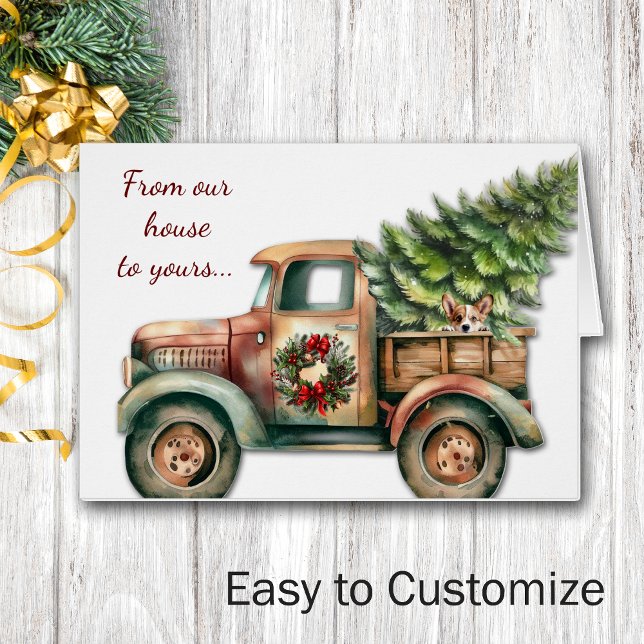 Retro jul-Hund-kort för Lastbil Corgi Hälsningskort (Skapare uppladdad)