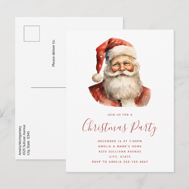 Retro jul Jultomten Party Inbjudan Vykort (Fram/baksida)