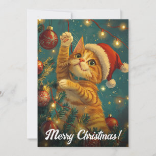 Retro jul kattträd anpassad text julkort
