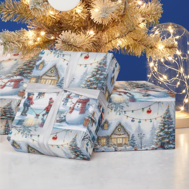 Retro jul Kids Skating Gift Wrapping Papper Presentpapper (Helgdagar)