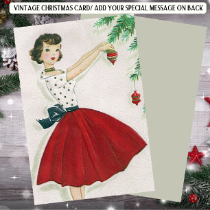 Retro jul Lady in Red Julkort