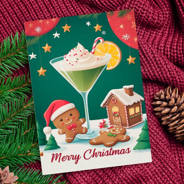Retro jul Martini Gingerbröd Julkort (Skapare uppladdad)