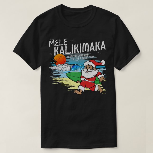 Retro jul Mele Kalikimaka Santa Shaka Hawaii T Shirt (Design framsida)