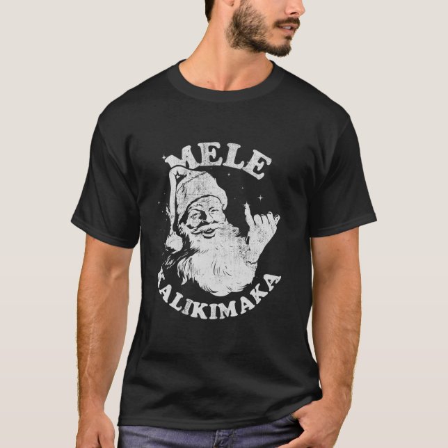 Retro jul Mele Kalikimaka Santa Shaka Hawaii T Shirt (Framsida)