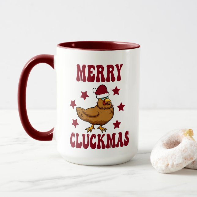 Retro jul Merry Cluckmas Funny Chicken Mugg (Med munk)