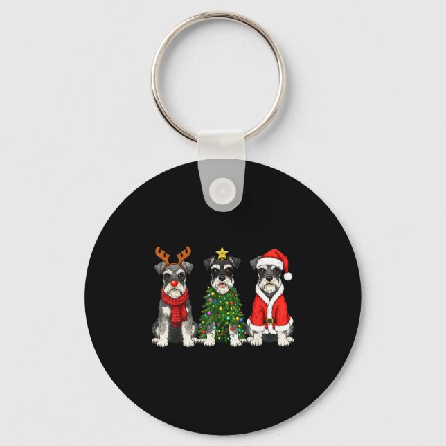 Retro jul miniatyr schnauzer tomte ren nyckelring (Framsida)
