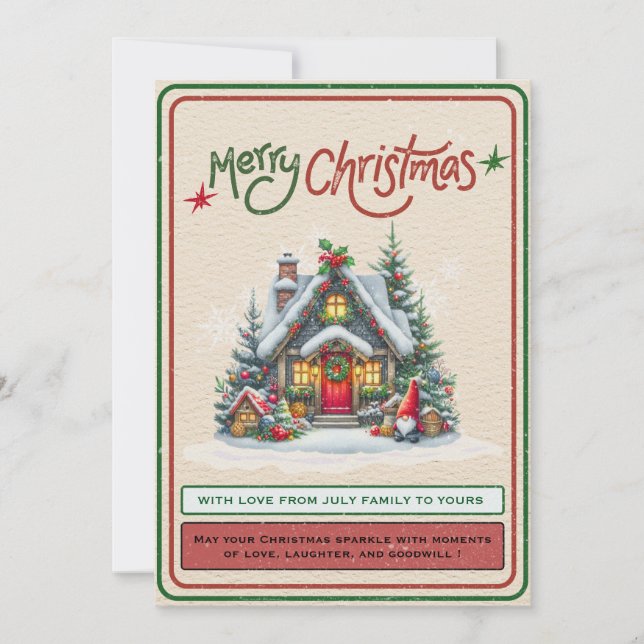 🎄Retro jul mysigt snöhus Julkort (Framsida)