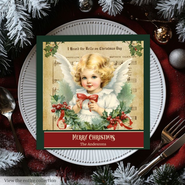 Retro jul Napkins Monogram Angel Bord Gift Pappersservett (Retro Christmas Napkins Monogram Angel Table Gift)