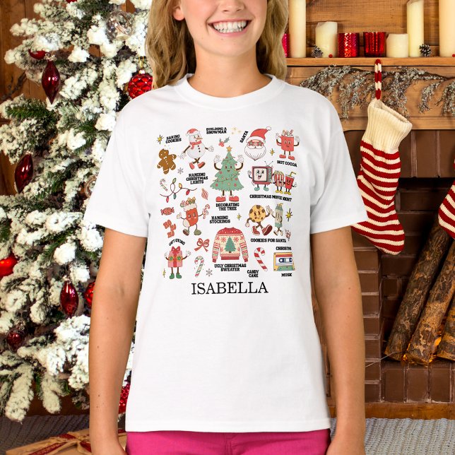 Retro jul nostalgiska gröna och röda flickor t shirt (Skapare uppladdad)