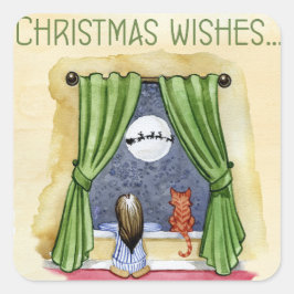 Retro jul Önskemål Fyrkantigt Klistermärke