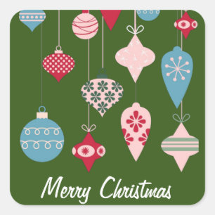 Retro jul Ornaments God jul Dk-Grönt Fyrkantigt Klistermärke