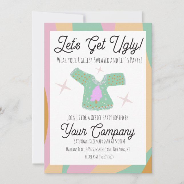 Retro jul Party Ugly Sweater-händelse Inbjudningar (Framsida)