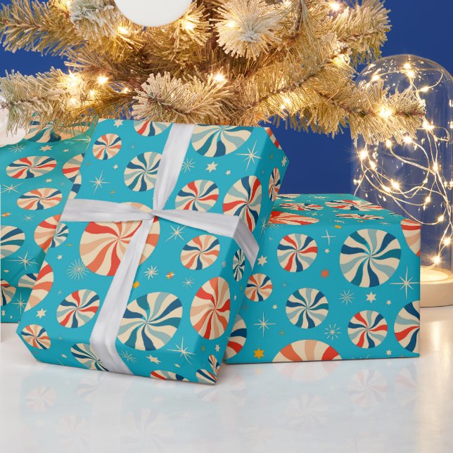Retro jul pepparmint godis blå  presentpapper (Helgdagar)