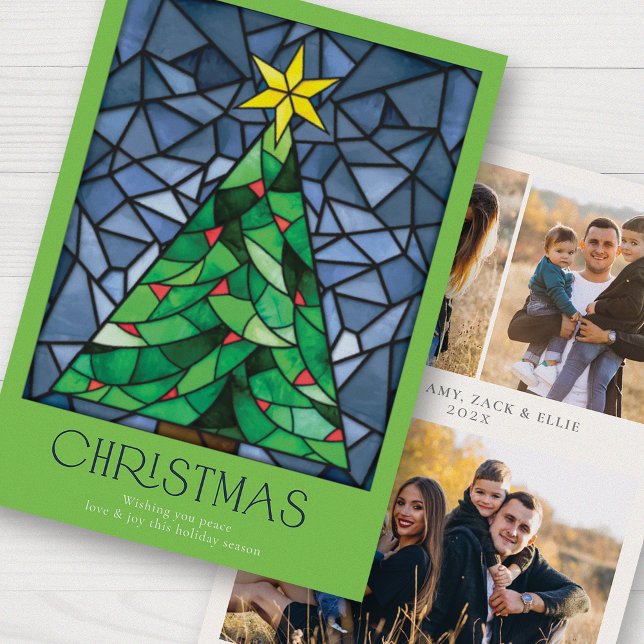 Retro jul Photo Träd Star Julkort (Skapare uppladdad)