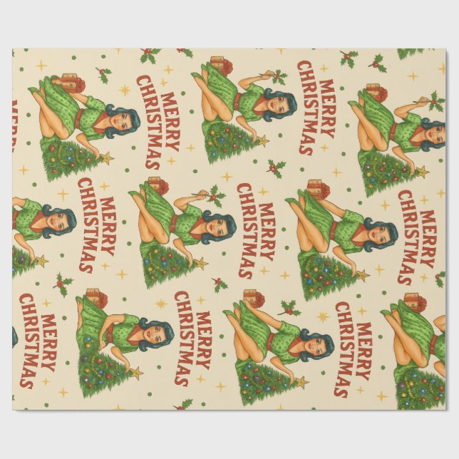 Retro jul pin-up presentpapper  (Platt)