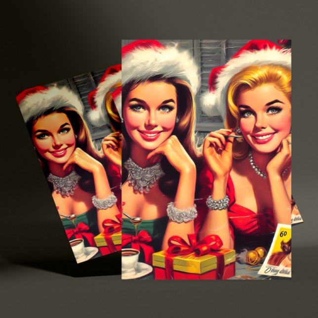 Retro jul pinuppor vykort (Skapare uppladdad)
