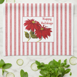 Retro jul Poinsettia red och white rand Kökshandduk