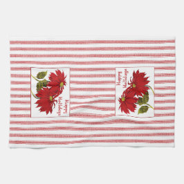 Retro jul Poinsettia red och white rand Kökshandduk