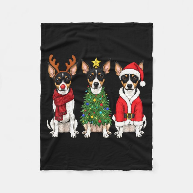 Retro jul Rått Terrier Santa Ren Hund Kärlek Fleecefilt (Framsidan)
