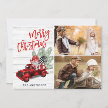 Retro jul Red Lastbil Rustic 2 PHOTO Hälsning