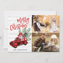 Retro jul Red Lastbil Rustic 2 PHOTO Hälsning Julkort