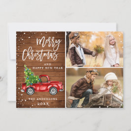 Retro jul Red Lastbil Rustic 2 PHOTO Hälsning Julkort