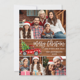 Retro jul Red Lastbil Rustic 3 PHOTO Hälsning Julkort