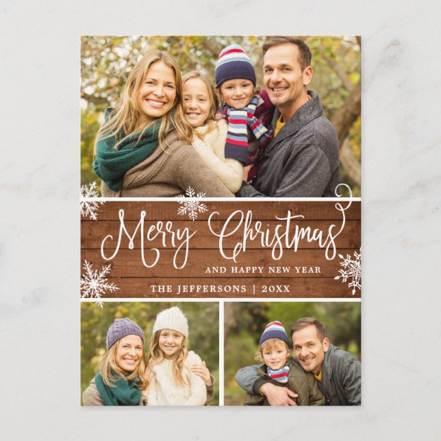 Retro jul Red Lastbil Rustic 3 PHOTO Hälsning Vykort (Framsida)