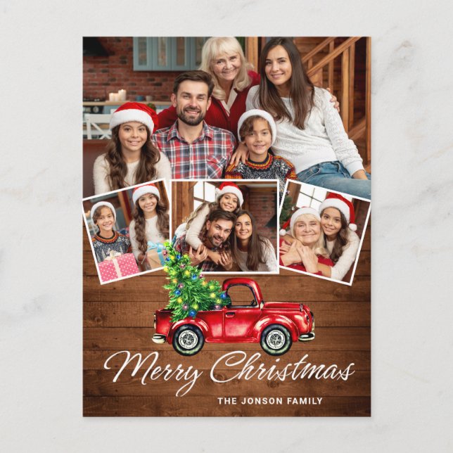 Retro jul Red Lastbil Rustic 4 PHOTO Hälsning Vykort (Framsida)