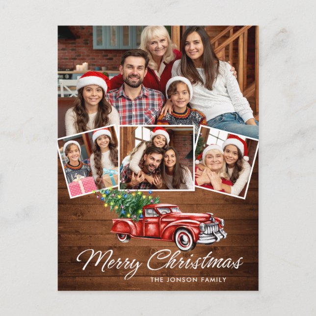 Retro jul Red Lastbil Rustic 4 PHOTO Hälsning Vykort (Framsida)